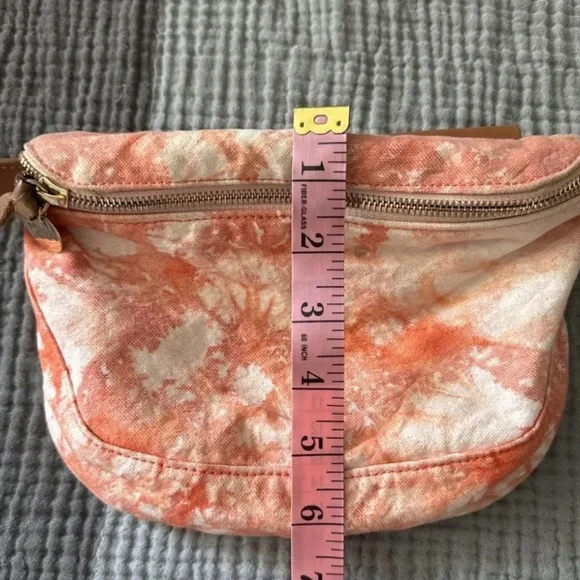 Clare V Canvas Fanny Pack Belt Bag Leather Strap Tie Dye Blood Orange Cloud - Picture 7 of 10